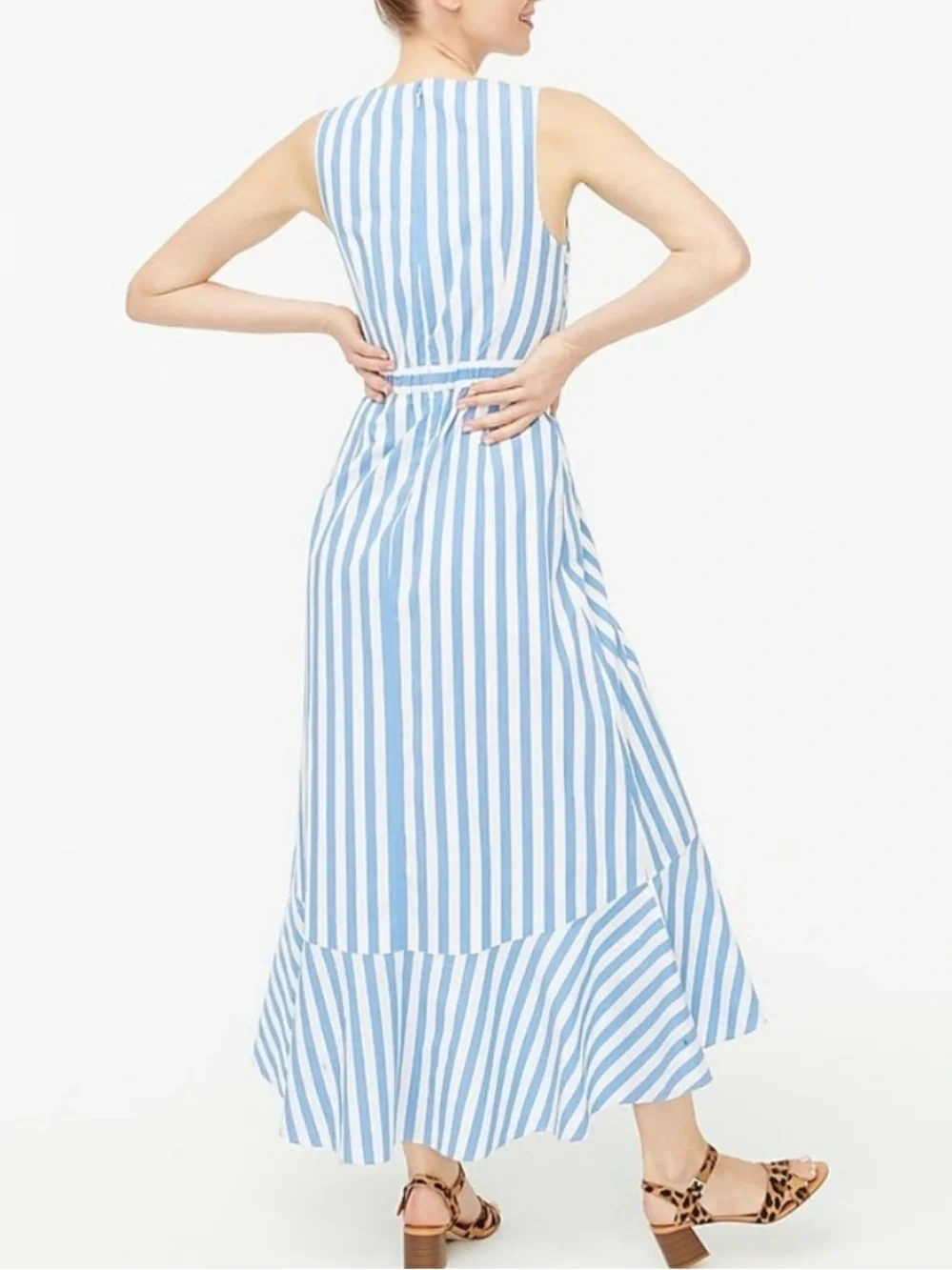 J. Crew Stripe Ruffle High Low Maxi Dress Size 8 New Nautical Sleeveless